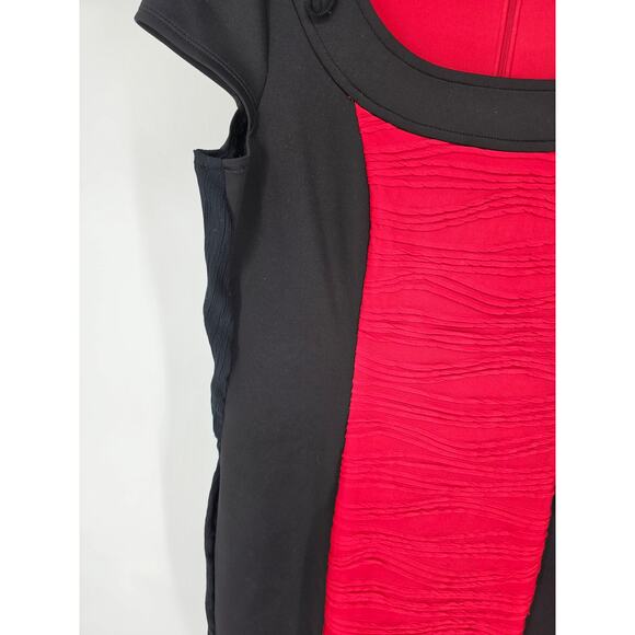 London Style Collection Womens Sz 10 Knee Length Cap Sleeve Dress Red Black - Picture 2 of 4